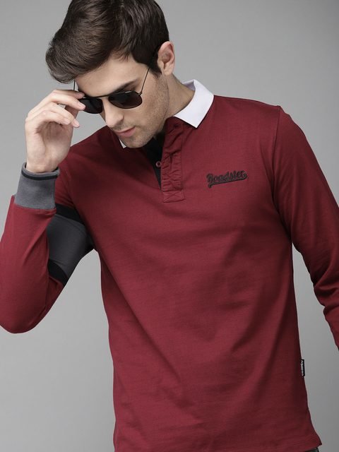 Roadster Men Maroon Solid Polo Collar Pure Cotton T-shirt