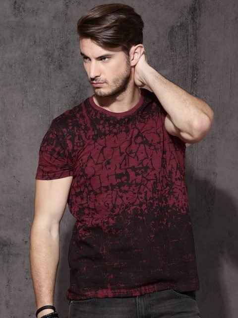 Roadster Men Red All-Over-Printed Cotton Pure Cotton T-shirt