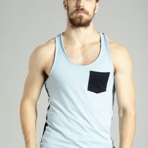 Roadster Time Travlr Men Blue Sleveless Pure Cotton T-shirt with Raw Edges