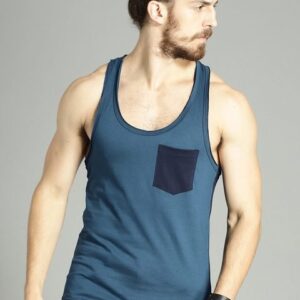 Roadster Time Travlr Men Teal Blue Sleveless T-shirt with Raw Edges