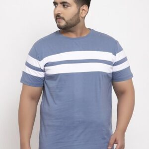 Rodzen Men Plus size Blue & White Striped Pure Cotton T-shirt