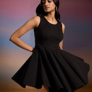 RSVP by Nykaa Fashion Black Solid Round Neck Sleeveless Fit and Flare Mini Dress