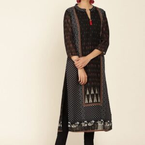 Soch Women Black Geometric Printed Georgette Straight Kurta