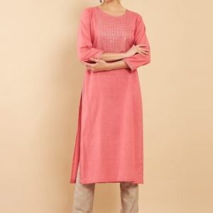 Soch Women Pink Yoke Design Thread Work Kurta