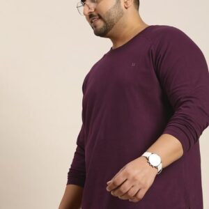 Sztori Men Plus Size Purple Pure Cotton Solid T-shirt