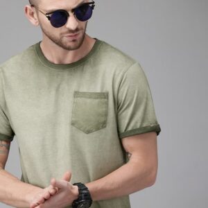 The Roadster Lifestyle Co Men Olive Green Dyed Round Neck Pure Cotton T-shirt