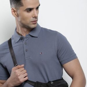 Tommy Hilfiger Men Blue Solid Polo Collar Slim Fit T-shirt