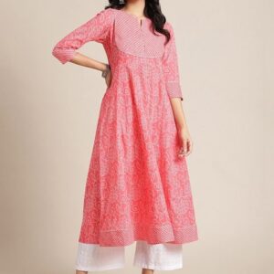 Varanga Women Pink & Off White Ethnic Motifs Printed Anarkali Kurta