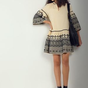 VERO MODA Beige Embroidered Print Mini Dress