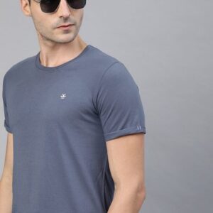 WROGN Men Blue Solid Round Neck T-shirt