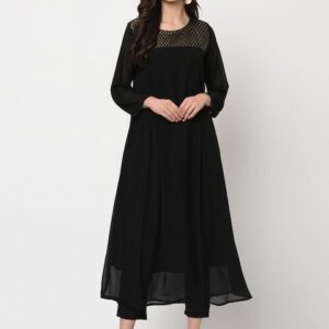 ZIYAA Women Black Foil Printed Anarkali Kurta