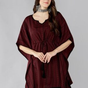 ZNX Clothing Women Maroon Printed Flared Sleeves Crepe Kaftan Kurta