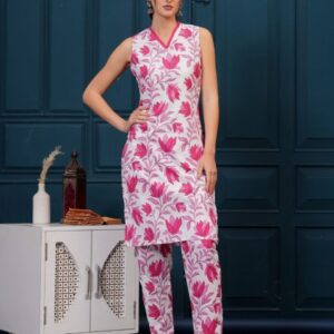 AK FASHION MALL Floral Printed V Neck Straight Kurta with Trouser
