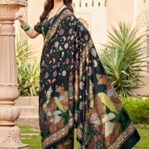 all about you Kalamkari Silk Blend Designer Baluchari Saree