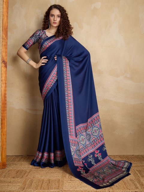 all about you Satin Block Print Saree