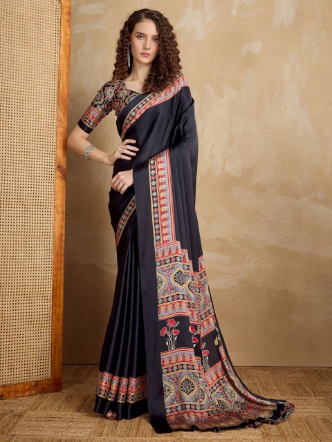 all about you Satin Block Print Saree