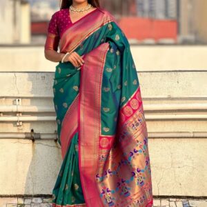 all about you Women Floral Zari Pure Silk Paithani Saree
