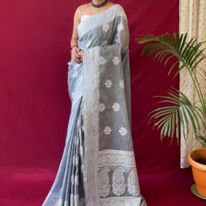 all about you Woven Design Pure Linen Kanjeevaram Saree