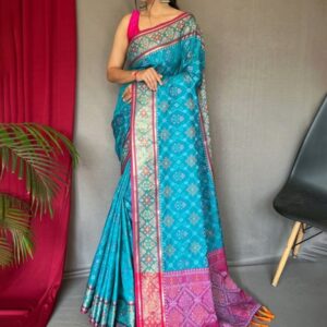 all about you Woven Design Zari Pure Silk Patola Saree