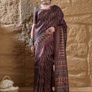 Anouk Ethnic Motifs Silk Blend Designer Bagru Saree