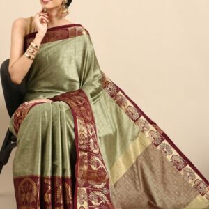 Anouk Green Ethnic Motifs Zari Pure Silk Banarasi Saree