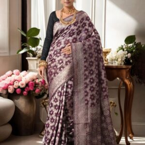 Anouk Woven Design Zari Linen Blend Saree