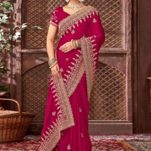 Arron Creats Ethnic Motifs Embroidered Satin Saree