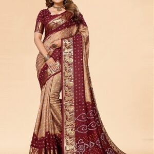 Bandhanivilla Tie And Dye Zari Art Silk Bandhani Saree