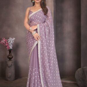 Branzios Ethnic Motifs Embellished Sequinned Pure Chiffon Saree