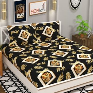 bsb home Aspire Black Floral Printed Microfiber 144 TC Queen Bedsheet Set 2.28 x 2.28 m