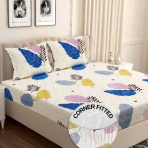 bsb home Cream Floral Printed Microfiber 210 TC Queen Bedsheet Set 1.82 m x 1.98 m