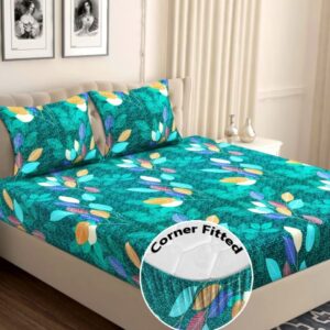 bsb home Green Floral 210 TC Queen Bedsheet with 2 Pillow Covers