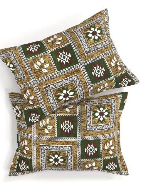 bsb home Green & White 144 TC Queen Bedsheet with 2 Pillow Covers