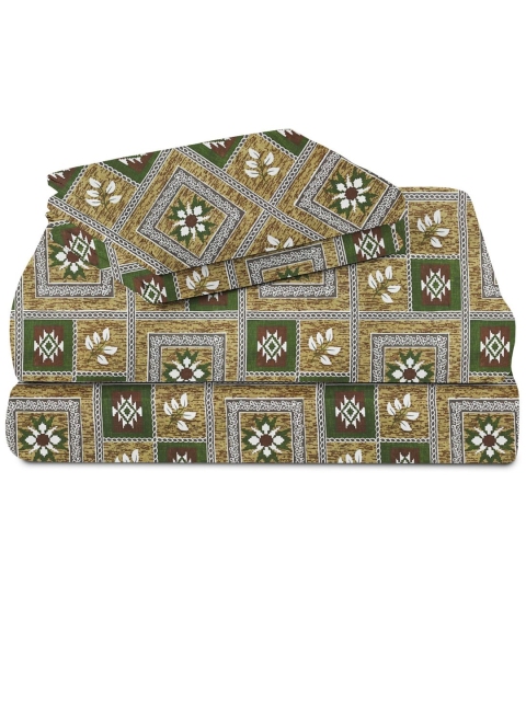 bsb home Green & White 144 TC Queen Bedsheet with 2 Pillow Covers