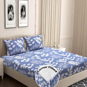 bsb home Grey & Silver-Toned Floral 210 TC Queen Bedsheet with 2 Pillow Covers