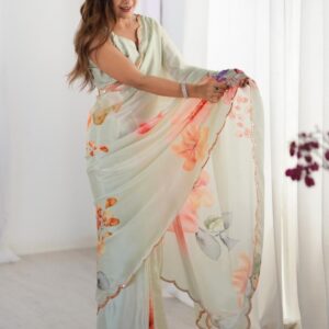 CaniBani Off White Silk Blend Sarees