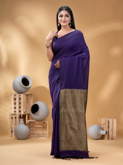 DESH BIDESH Woven Solid Zari Khadi Cotton Saree