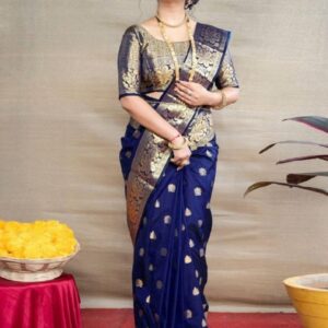Dhyey Fashion Ethnic Motifs Woven Design Zari Pure Silk Banarasi Saree