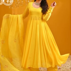 DIVASTRI Women Anarkali Pleated Kurta & Trousers With Sequinned Dupatta