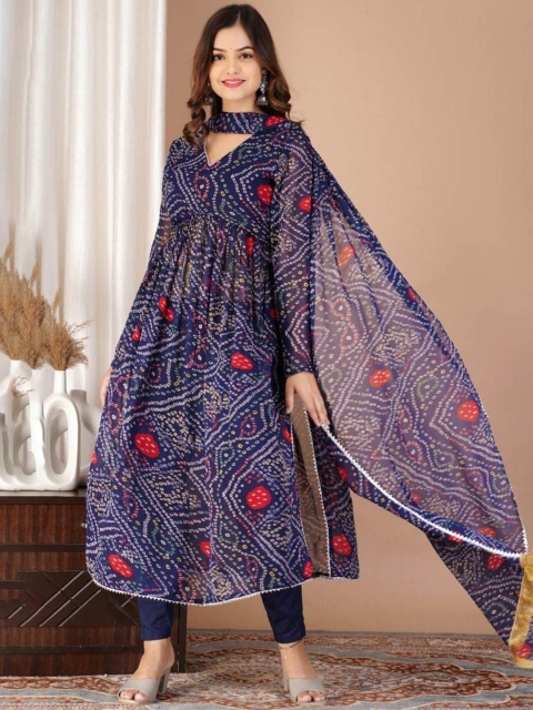 DIVASTRI Women Bandhani Printed Regular Pure Cotton Kurta with Trousers & Dupatta
