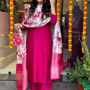 DIVASTRI Women Ethnic Motifs Embroidered V-Neck Pure Cotton Kurta with Trousers & Dupatta