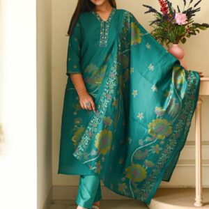DIVASTRI Women Floral Printed Regular Gotta Patti Straight Kurta with Trousers & Dupatta