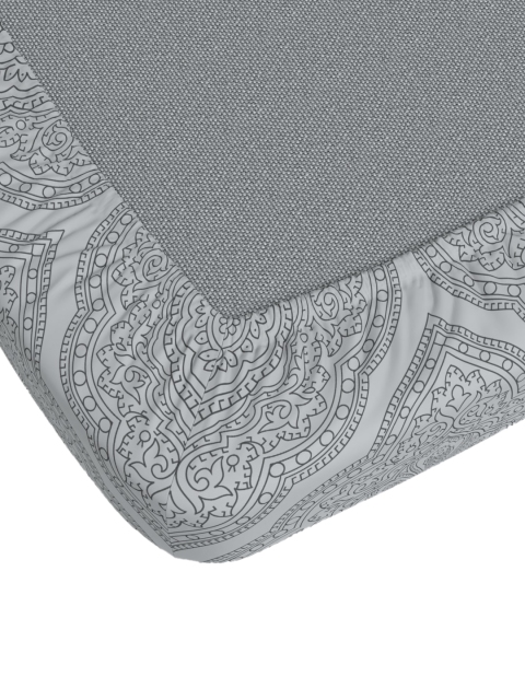 Dreamscape Grey & Black Ethnic Motifs 140 TC Fitted King Bedsheet with 2 Pillow Covers