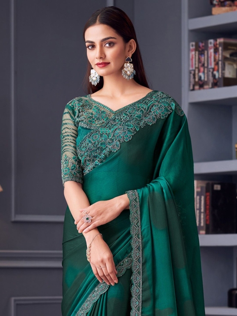 Embellished Embroidered Satin Saree