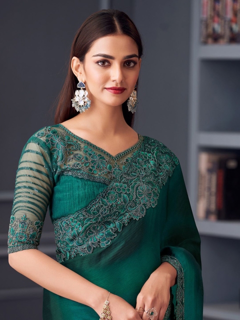 Embellished Embroidered Satin Saree