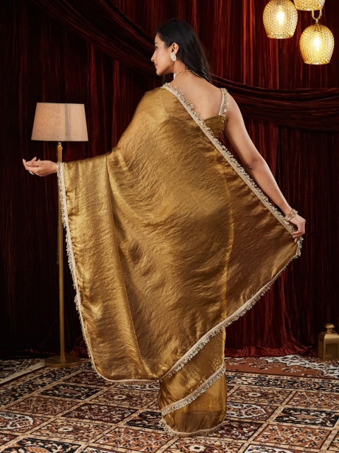 FABMORA Embellished Sequinned Tissue Saree