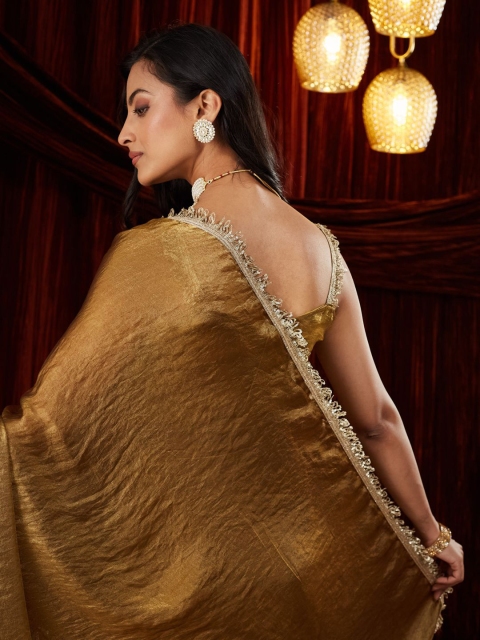 FABMORA Embellished Sequinned Tissue Saree