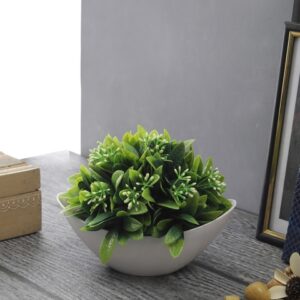 FOLIYAJ Green & White Artificial Plant With Pot
