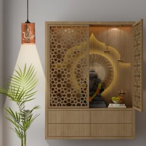 Gojeeva Brown Rectangle Textured Wooden Traditional Ceiling Lamp