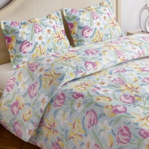 haus & kinder Blue & Yellow Printed 186 TC Pure Cotton King Bedsheet With 2 Pillow Covers